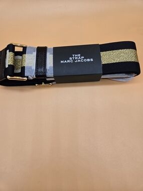 Marc Jacobs Black and Gold Glitter Webbing Shoulder Strap